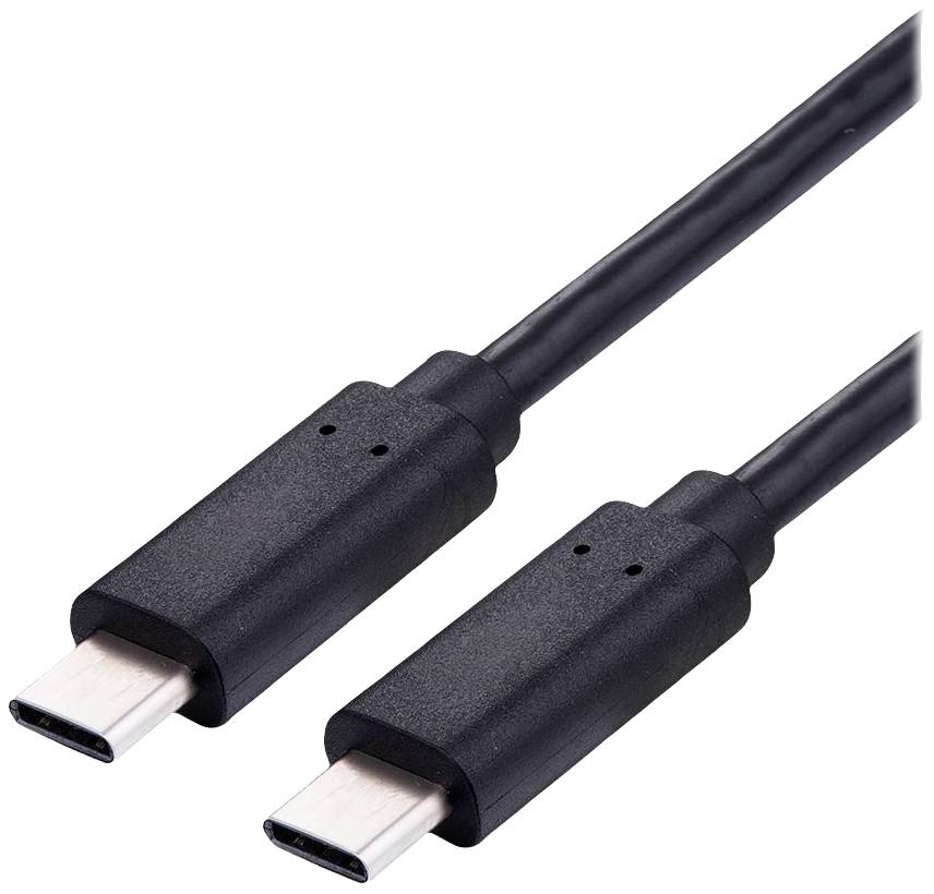 Cavo USB-C nero con due connettori.