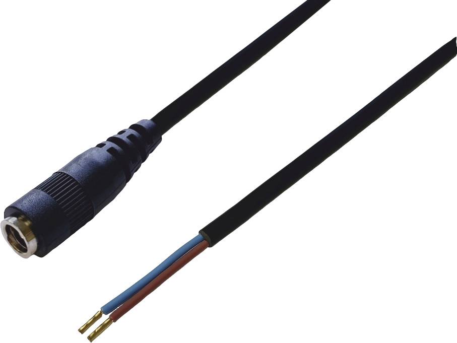 Cavo elettrico nero con fili di rame esposti su un lato e una spina rotonda dall'altro lato.