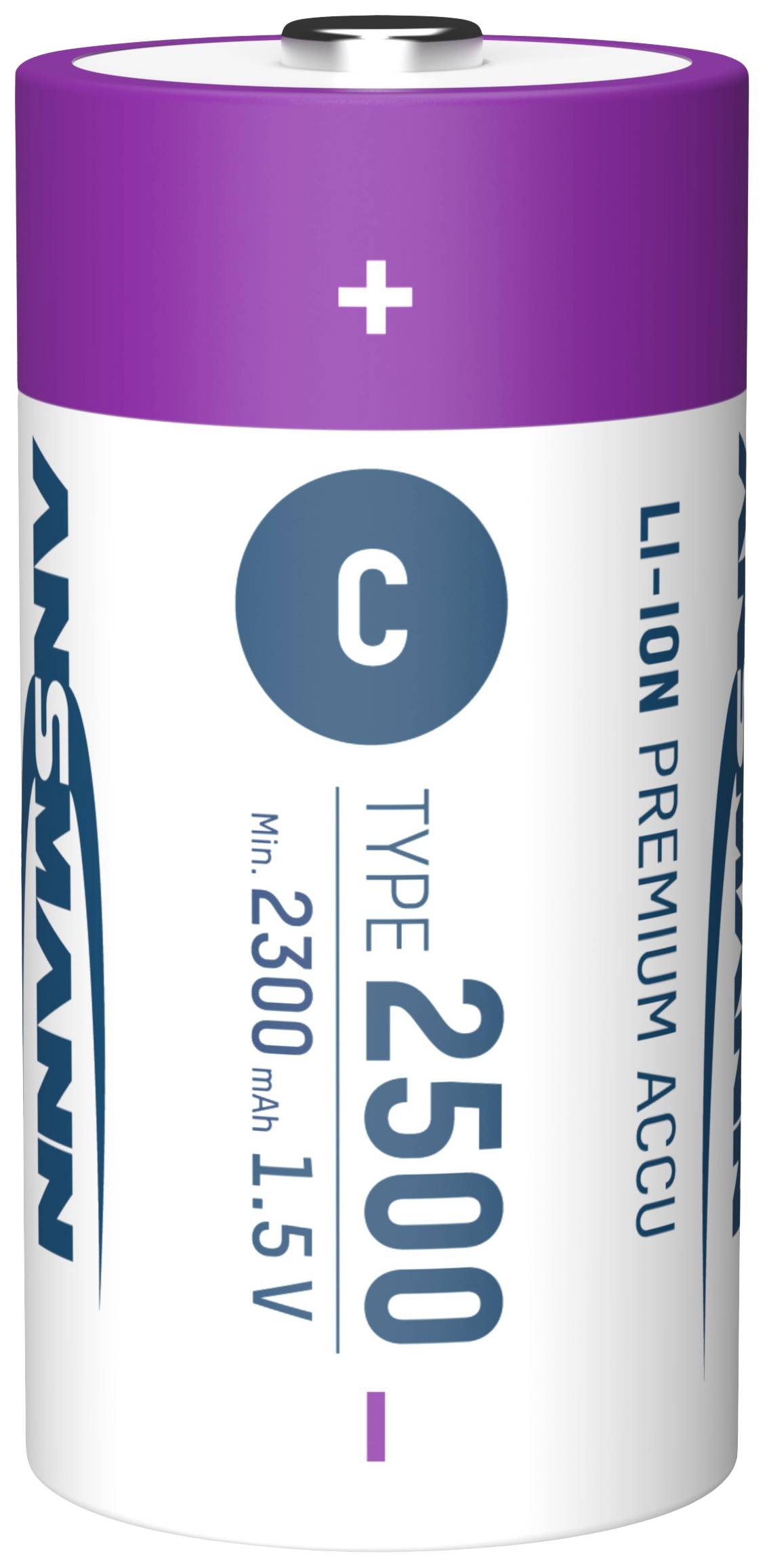Batteria agli ioni di litio tipo 2500, 1,5V, con superficie superiore viola, per l'uso in dispositivi elettronici.