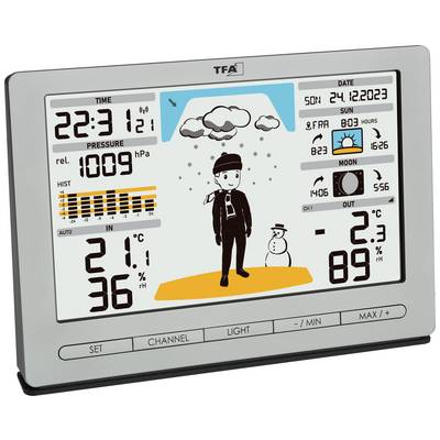 Stazione meteorologica digitale mostra: Ora 22:31, Data 24.12.2023, Pressione 1009 hPa, Temperatura interna 21°C 36%, esterna -2°C 89%. Previsioni meteo: Nevicate.