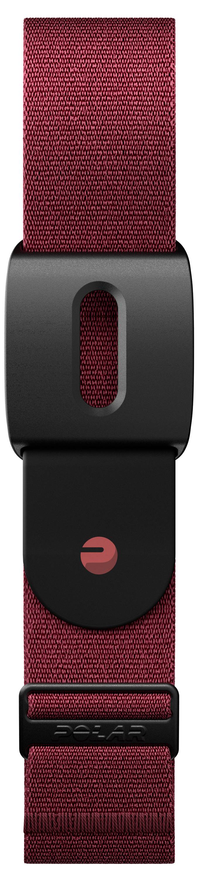 Cintura toracica per cardiofrequenzimetro Polar rossa e nera con modulo sensore centrale.