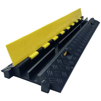 Un ponte cavi giallo-nero multicanale, idoneo alla protezione e all'organizzazione dei cavi a pavimento.