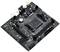 Una scheda madre nera con diversi slot e connettori, inclusi un socket per CPU e slot per RAM.
