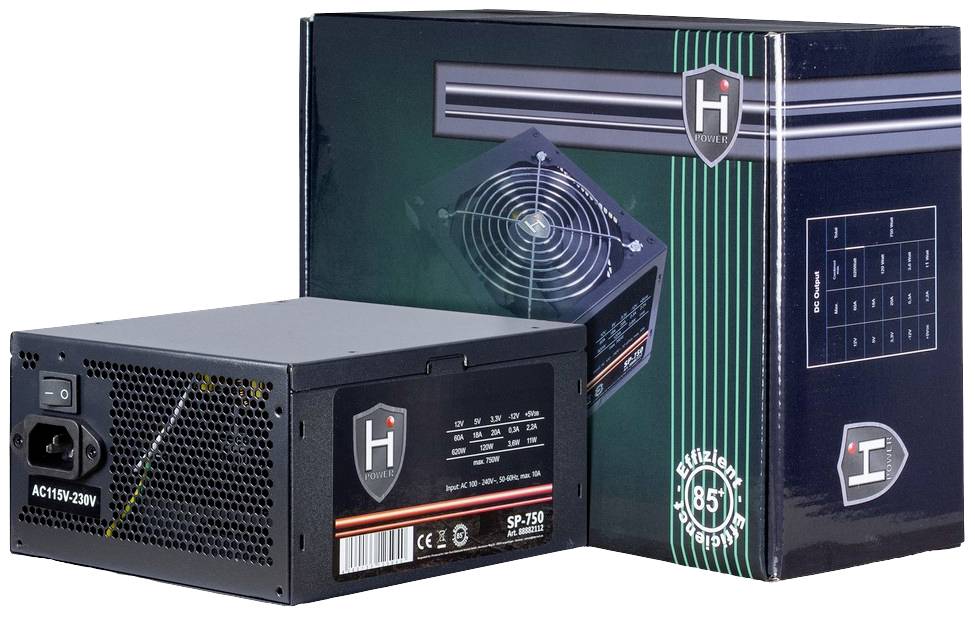 'Alimentatore SP-750' con confezione sullo sfondo che mostra specifiche tecniche e un'immagine del prodotto.