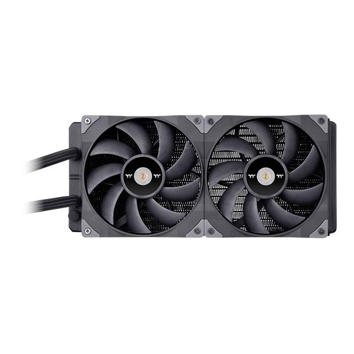 Un'unità di raffreddamento per PC a doppio ventilatore, collegata da tubi per il raffreddamento dei componenti del computer.
