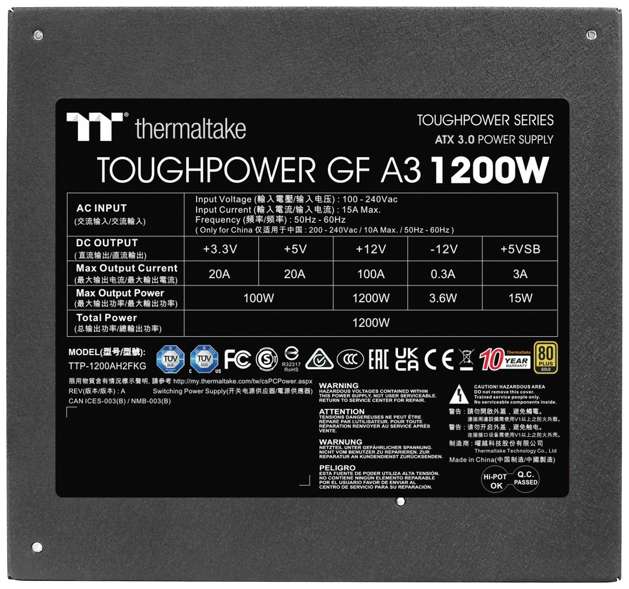 Thermaltake Toughpower GF A3 1200W Alimentatore per PC 1200 W ATX 80PLUS® Gold-5