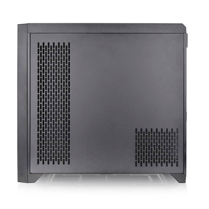 Custodia del computer nera in primo piano, con fessure di ventilazione laterali visibili.