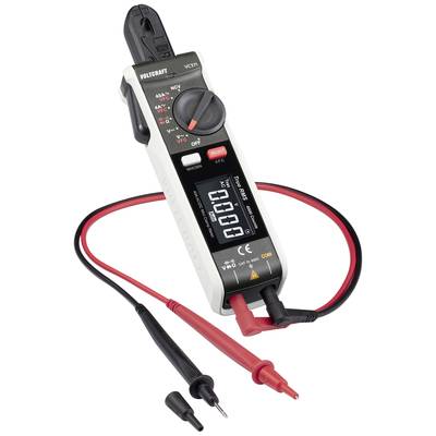 Multimetro digitale con display ampio, mostra '0.00'. Dispone di punte di prova per cavi nere e rosse ed è utilizzato per testare componenti elettronici.
