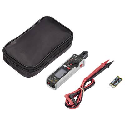 Set di multimetro digitale con custodia da trasporto, cavi di misurazione e batterie per misurazioni di tensione e corrente.