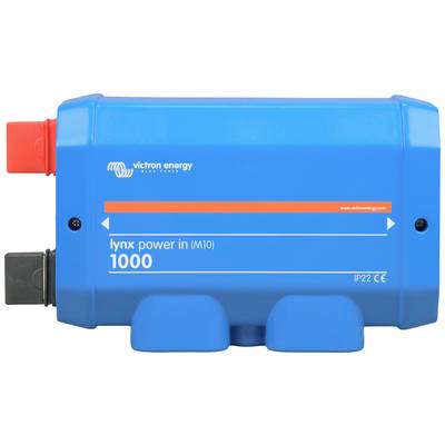 Un dispositivo blu con la scritta 'lynx power in (M10) 1000' e il logo di Victron Energy. Ha connessioni su entrambi i lati.
