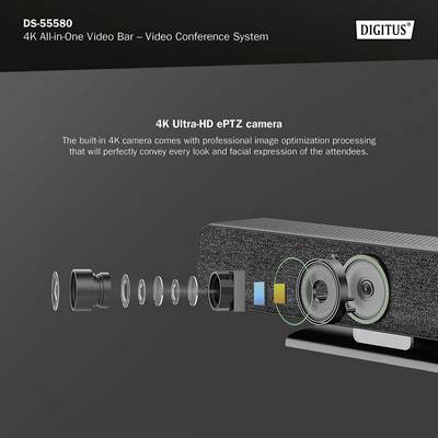 Digitus DS-55580: Una telecamera ePTZ 4K Ultra-HD con ottimizzazione professionale dell'immagine, ideale per videoconferenze.