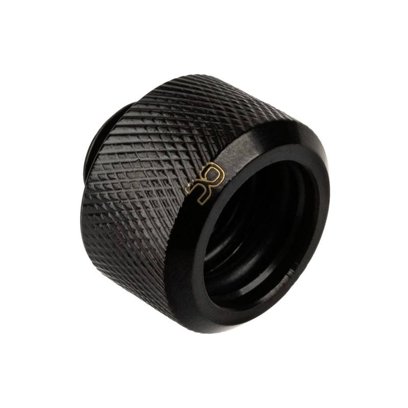 Cilindro metallico nero con bordi zigrinati e logo RP.