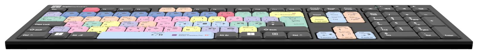 Tastiera con tasti codificati a colori che rappresentano funzioni di editing specifiche per il software.