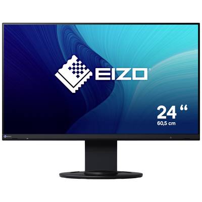 Monitor con cornice nera mostra il logo 'EIZO' su sfondo blu. Dimensione: 24 pollici (60,5 cm).