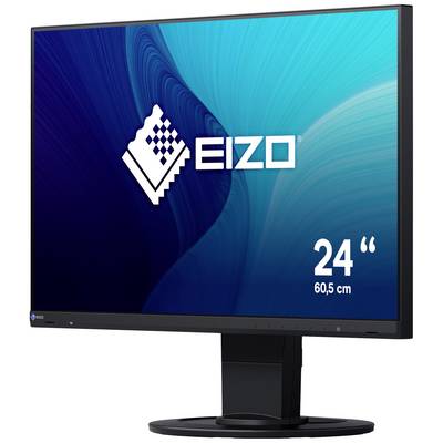 Un monitor EIZO da 24 pollici (60,5 cm), con uno sfondo blu ondulato e il logo EIZO al centro.