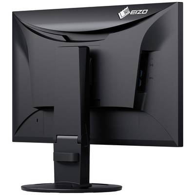 Un monitor nero visto da dietro, su un supporto regolabile. In alto a destra è visibile il logo EIZO.