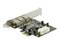 Una scheda di espansione PCIe per computer con più porte USB e un connettore di alimentazione Molex bianco.