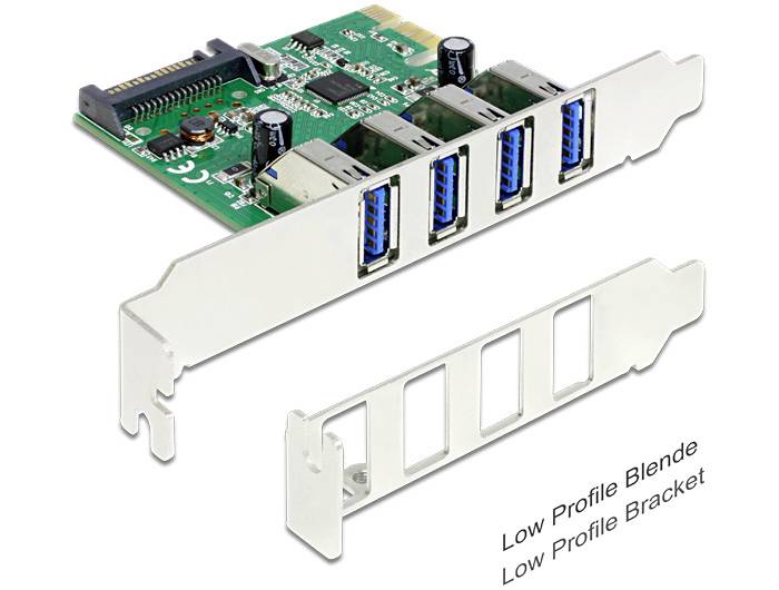 Scheda hardware per computer con quattro porte USB 3.0 e due pannelli frontali intercambiabili per diversi tipi di case.