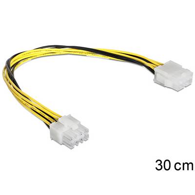Un cavo elettrico giallo e nero lungo 30 cm con due connettori bianchi alle estremità.
