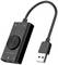 Scheda audio esterna USB con controllo del volume e porte per microfono e cuffie; compatta con cavo e spina USB.
