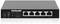 Un interruttore Ethernet nero con cinque porte RJ45 e un interruttore di accensione/spegnimento sul lato sinistro, con indicatori LED sopra di esso.