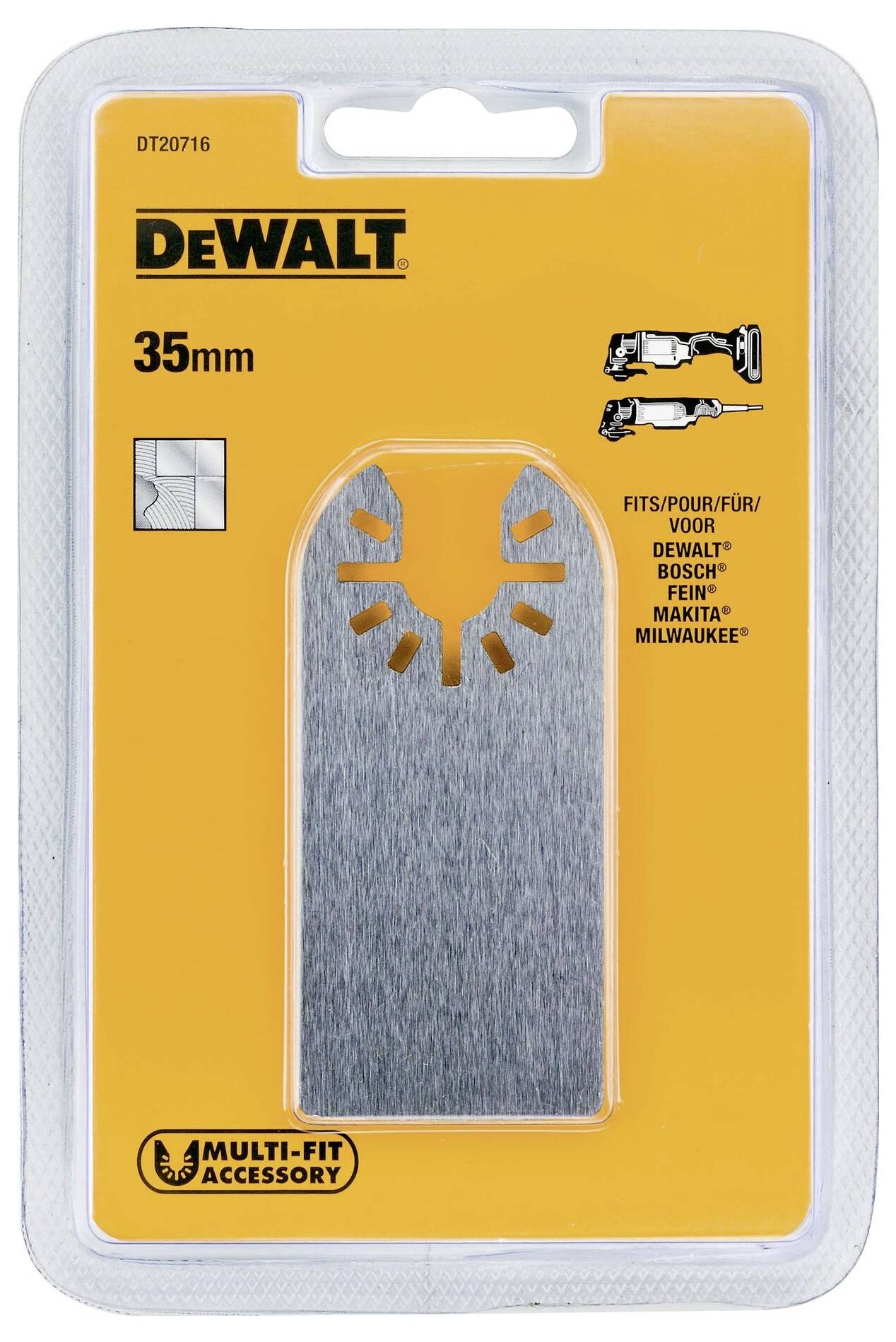 Confezione di una lama da taglio DeWalt da 35 mm. Adatta per utensili DeWalt, Bosch, Fein, Makita, Milwaukee. Accessorio Multi-Fit.