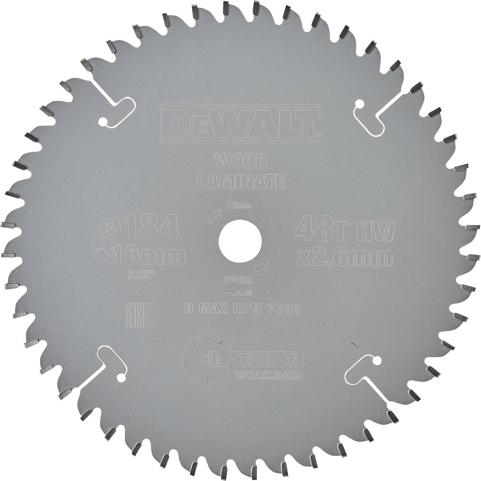 Lama per sega circolare per legno e laminato, diametro 184 mm, 48 denti, spessore del nucleo 2,6 mm, per seghe circolari da banco o a mano.