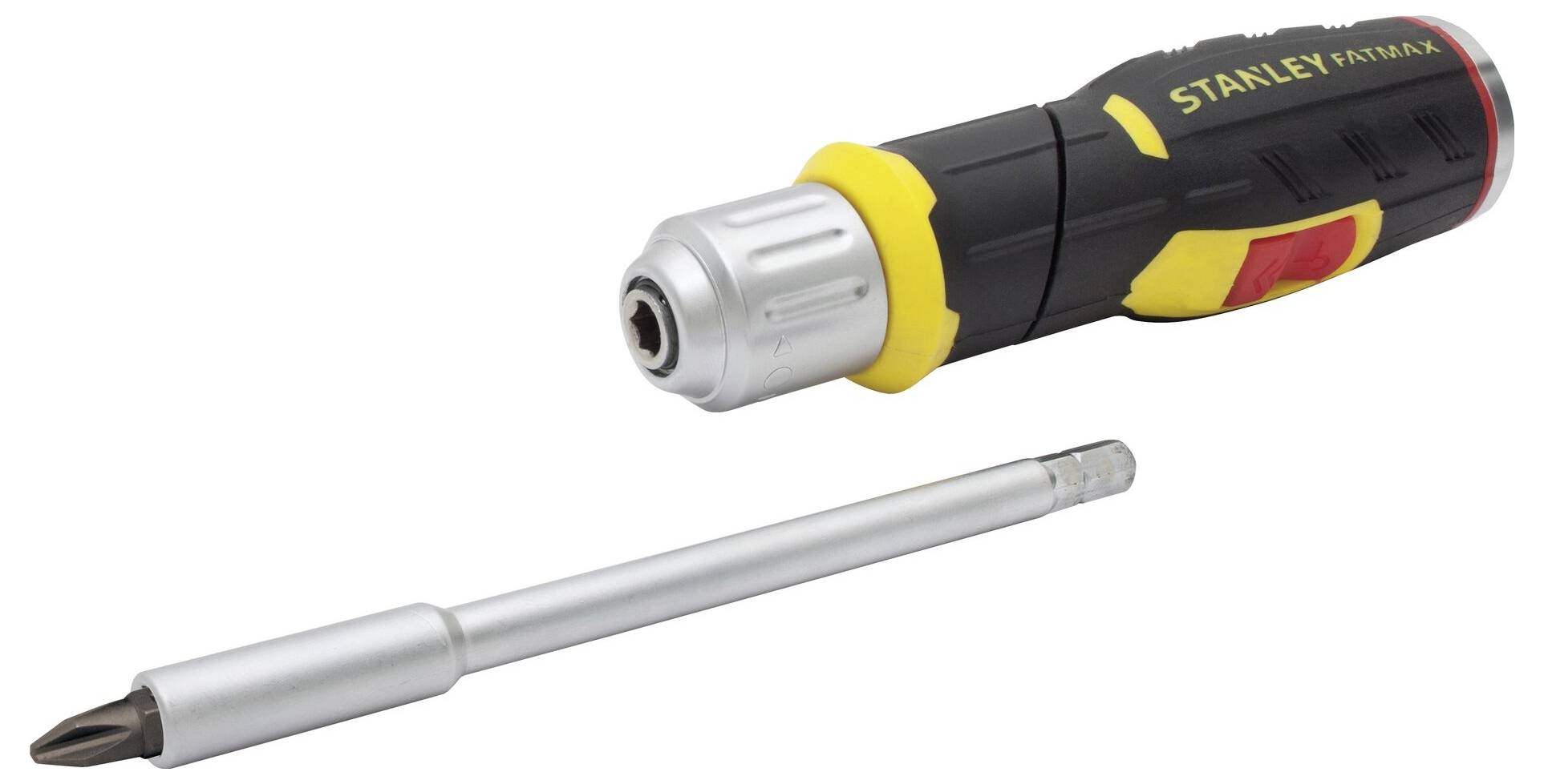 Cacciavite con bit intercambiabile. Impugnatura con corpo nero e accento giallo, bit in colore argento.
