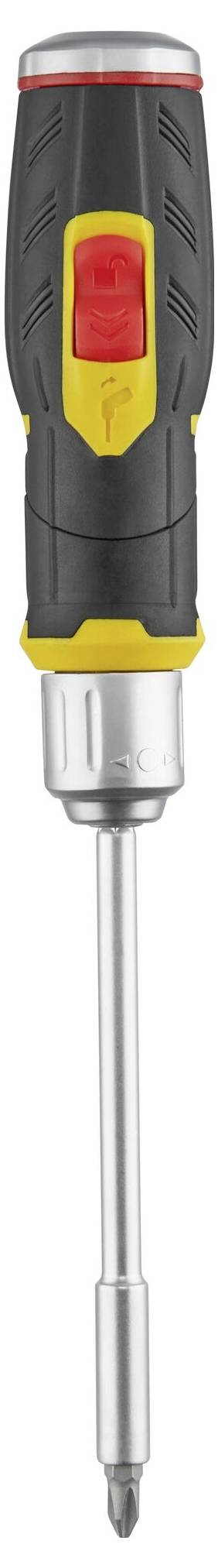 Cacciavite con impugnatura ergonomica e punta intercambiabile, ideale per lavori domestici versatili.