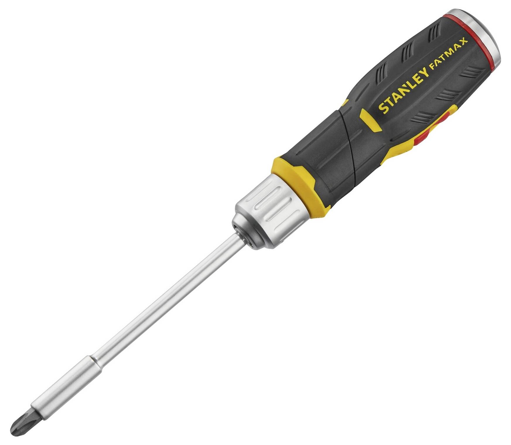 Cacciavite a croce con impugnatura ergonomica nera e dettagli gialli, con scritta 'Stanley Fatmax'.