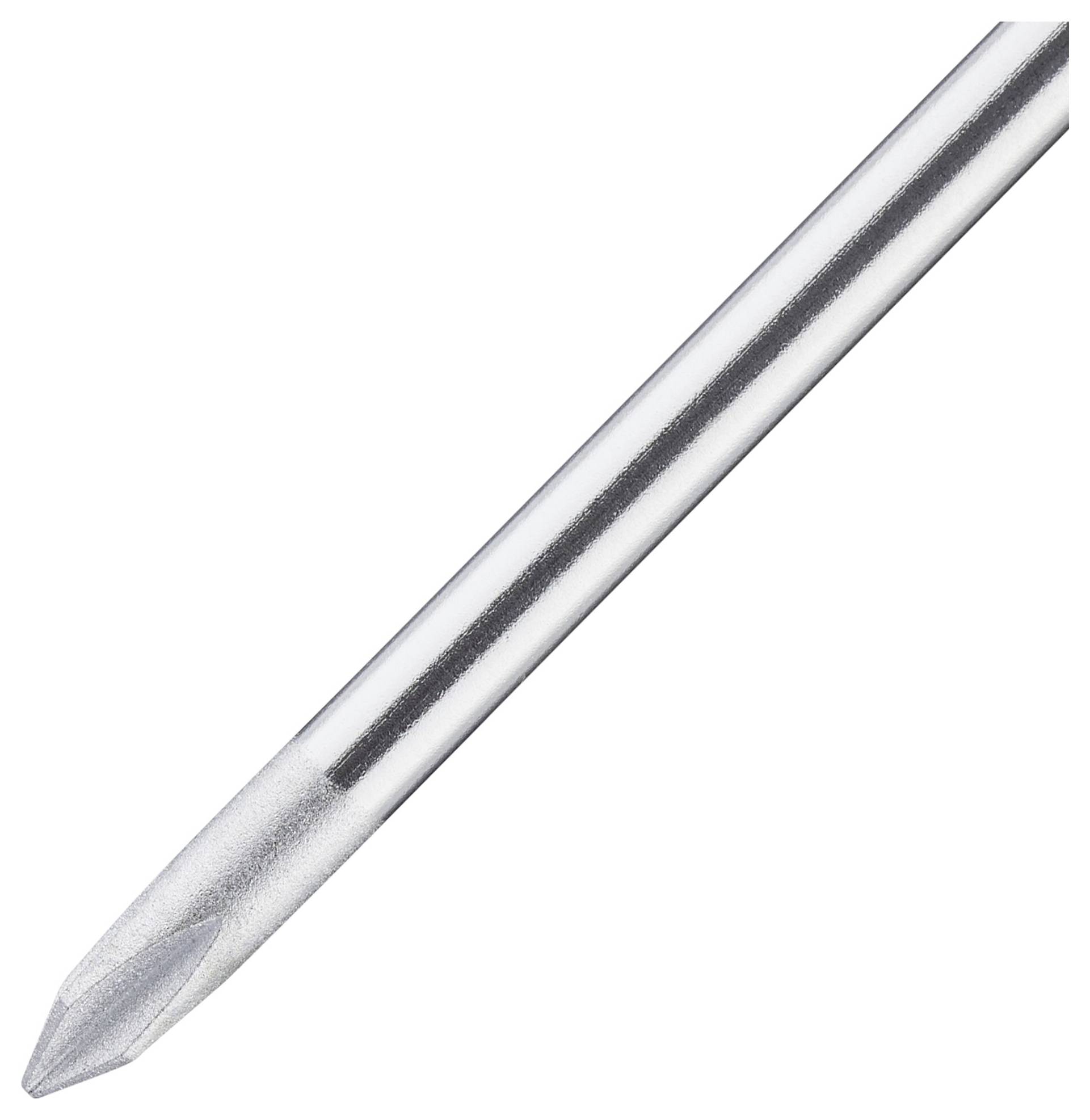 Inserto per cacciavite in argento con punta a croce su sfondo bianco.