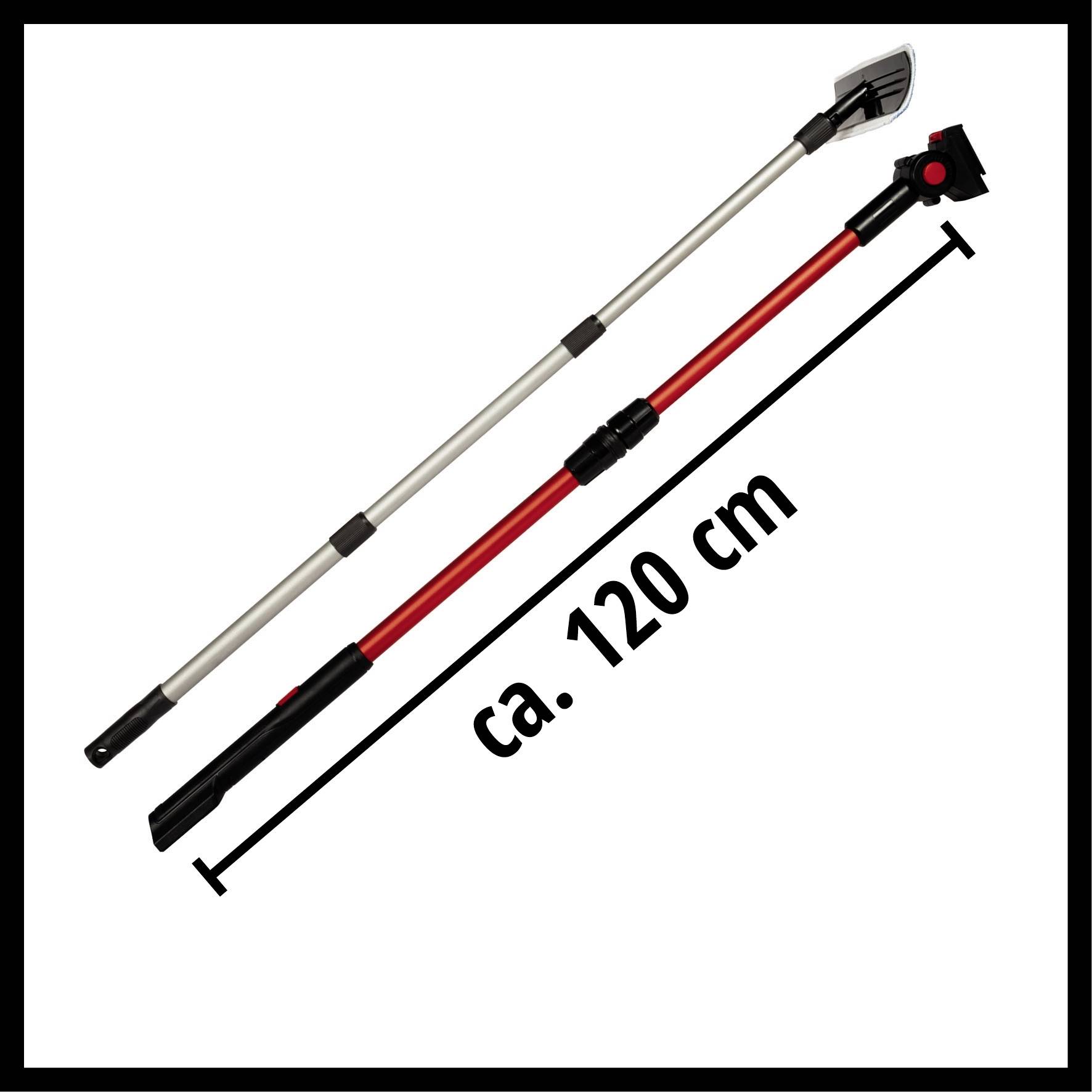 Testa dell'attrezzatura per la pulizia del pavimento con asta telescopica di circa 120 cm, colore rosso-grigio, rimovibile per una pulizia agevole, con angolazione regolabile.