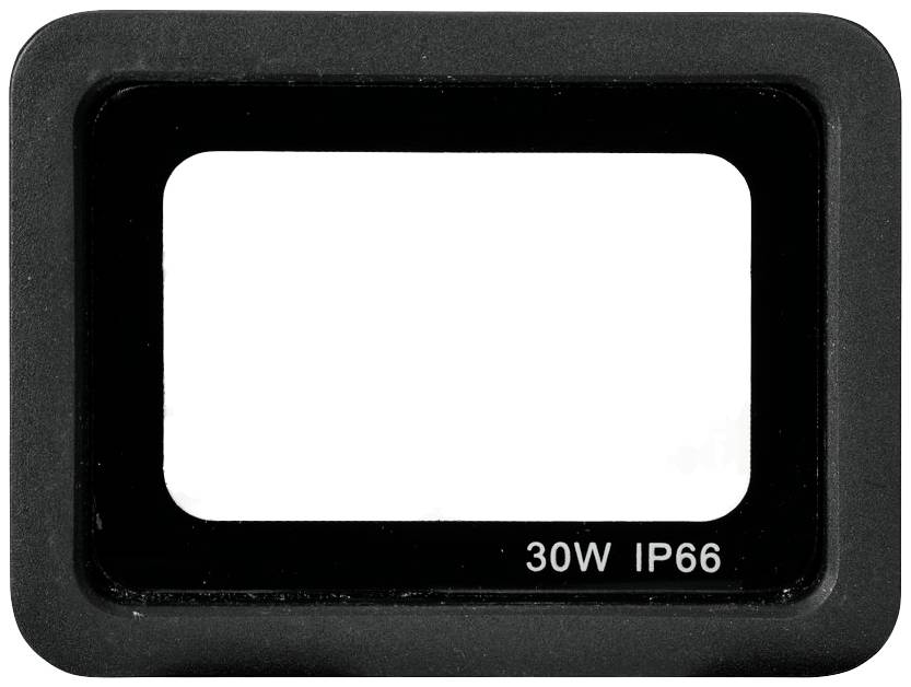 Cornice rettangolare nera con campo interno bianco; etichetta sul bordo: '30W IP66'.
