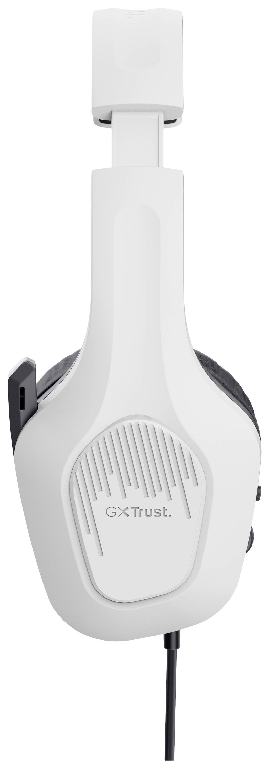 Cuffie over-ear bianche con cavo e una struttura distintiva sulla conchiglia auricolare.