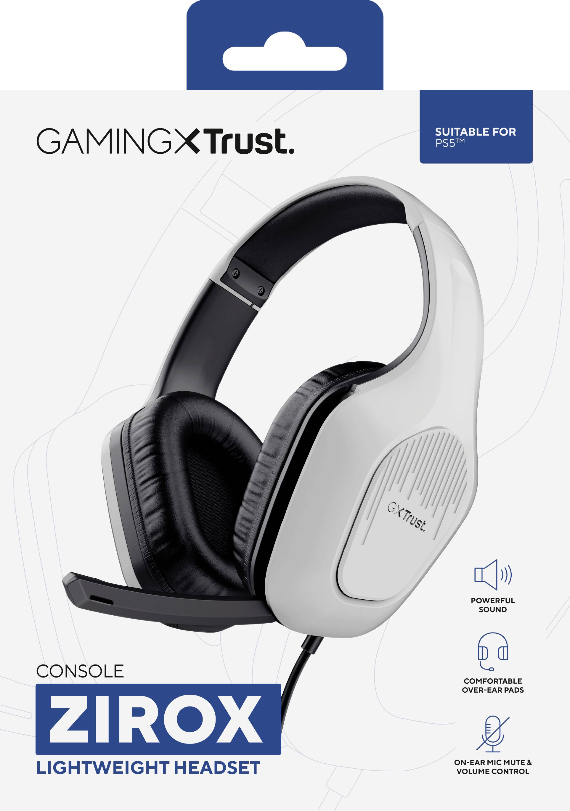 Cuffie da gaming Zirox di Trust, adatte per PS5, offrono un suono potente, un design comodo e un controllo del volume intuitivo.