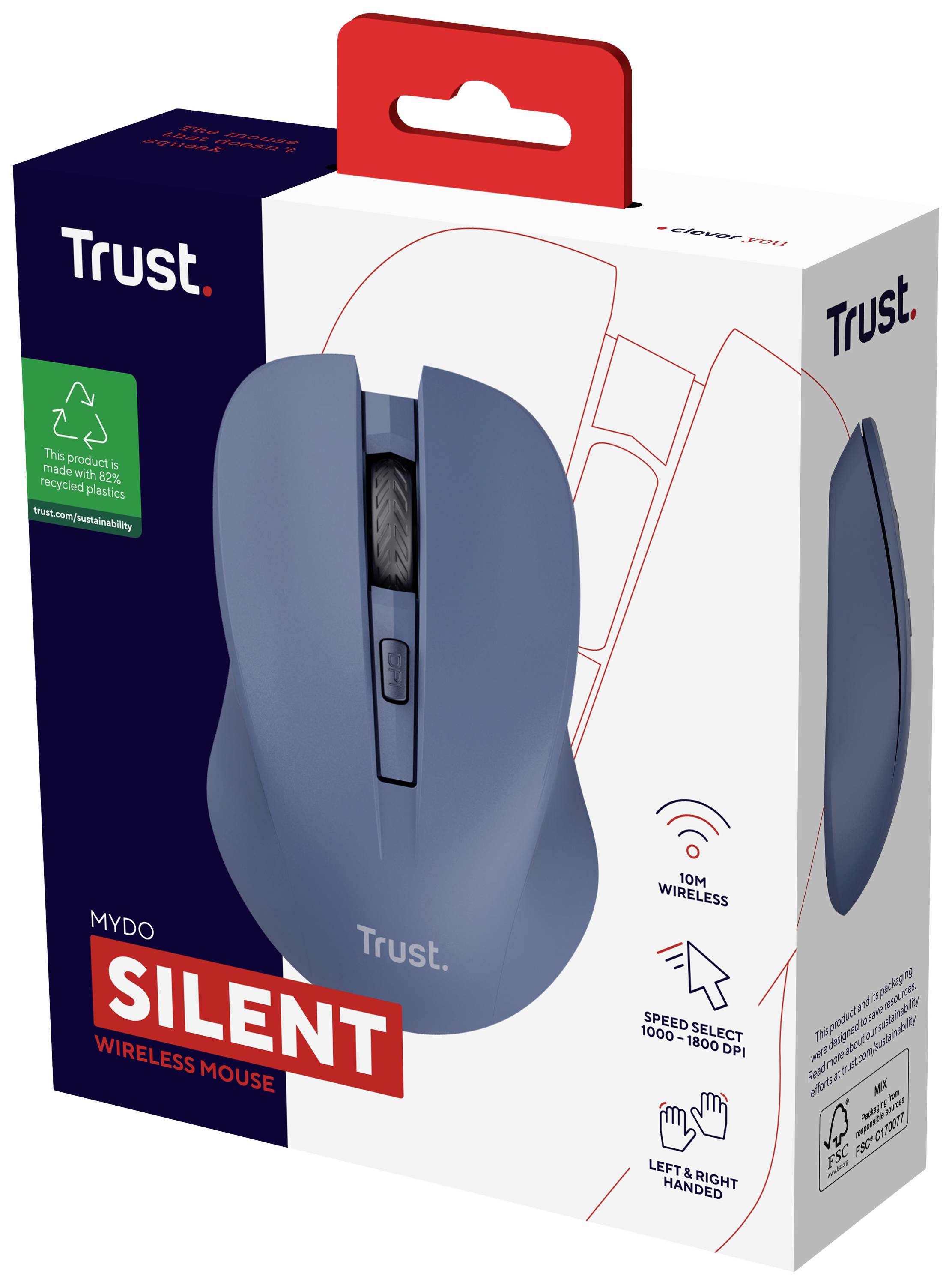 Trust MYDO SILENT Mouse Senza fili (radio) Ottico Blu 4 Tasti 1800 dpi-4