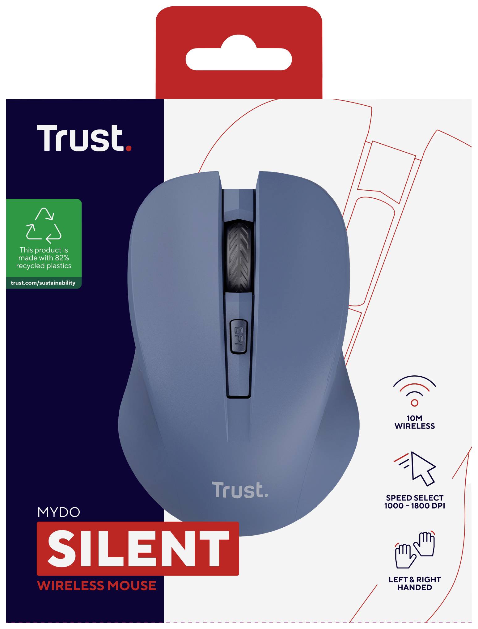 Trust MYDO SILENT Mouse Senza fili (radio) Ottico Blu 4 Tasti 1800 dpi-5