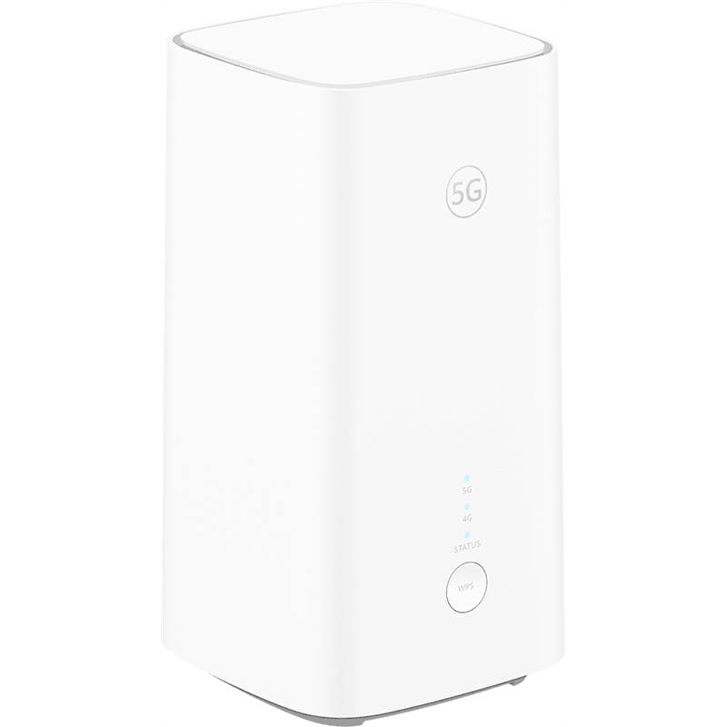 Modem WiFi 5G bianco. La parte anteriore mostra il logo 5G e gli indicatori LED.
