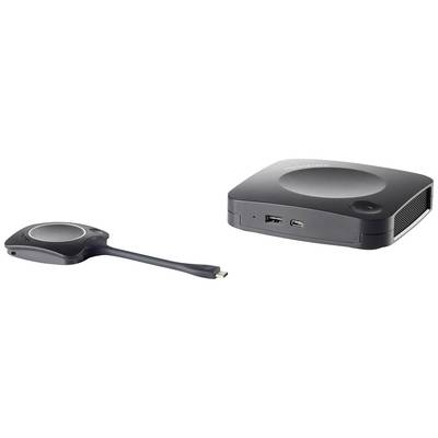 Un sistema di presentazione wireless con un dongle USB e una stazione base che consente la condivisione fluida dei contenuti dello schermo.