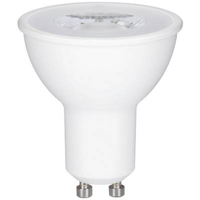Lampadina LED bianca con attacco GU10, adatta per faretti da incasso o proiettori.