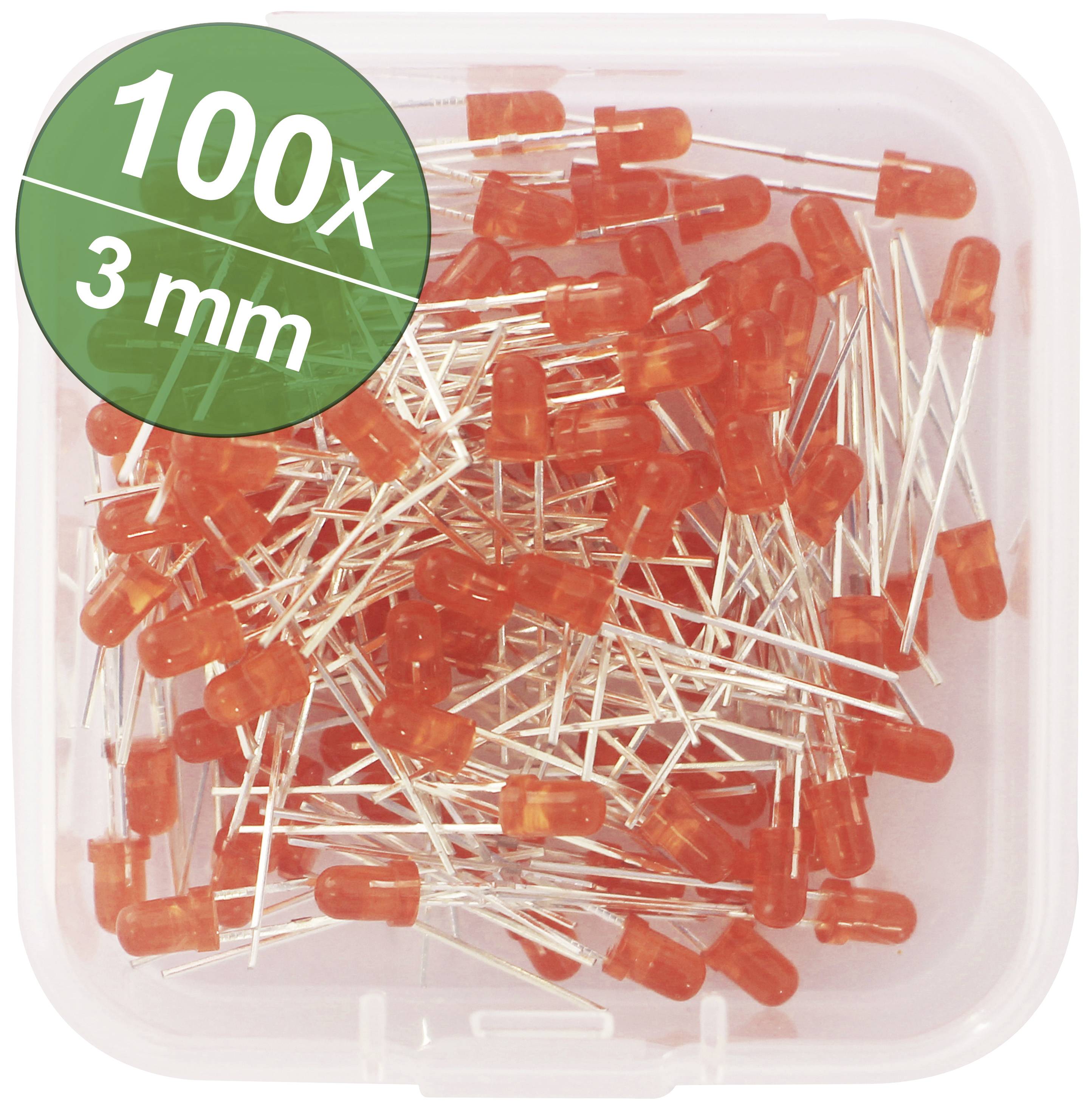 Scatola trasparente in plastica con 100 LED rossi, da 3 mm.