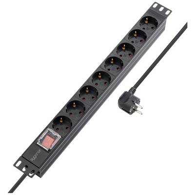 Multipresa con otto prese e un interruttore sul lato sinistro; adatta per il montaggio in rack.