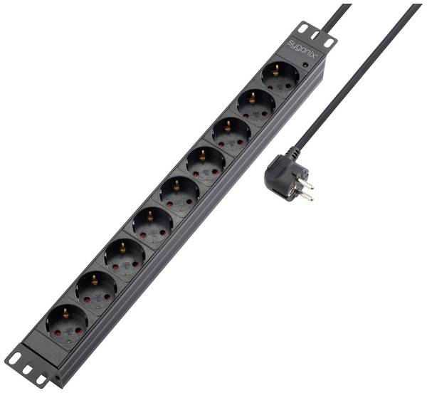 Sygonix SY-5799004 Multipresa per rack 19" 9 scomparti Nero Schuko 1 pz.