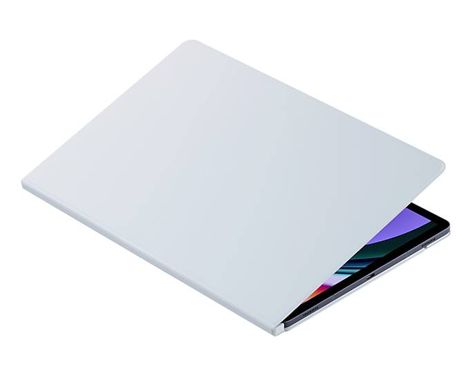 Un laptop parzialmente aperto con uno schermo blu, visibile sotto un coperchio argentato leggermente sollevato.