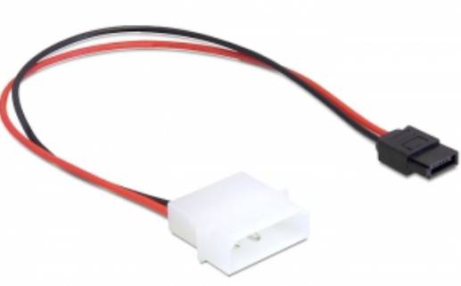 'Cavo: connettore Molex bianco su cavo di alimentazione SATA nero, per l'alimentazione di componenti del computer.'