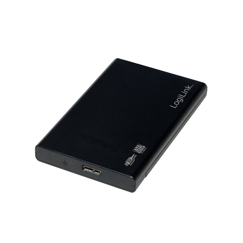 Box esterna per hard disk di LogiLink con connessione USB, adatta per unità da 2,5 pollici, compatta e portatile.