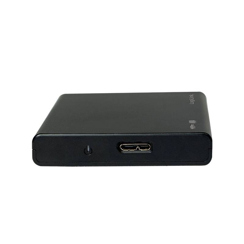 Hard disk esterno di colore nero con connessione USB sul lato frontale.