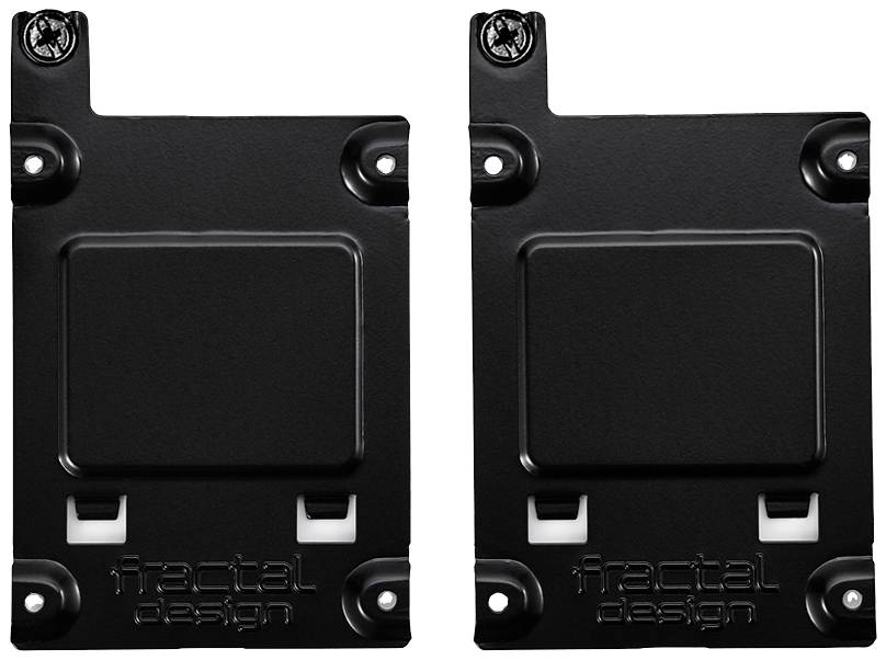 Due supporti metallici neri con fori per viti, contrassegnati con 'fractal design'.
