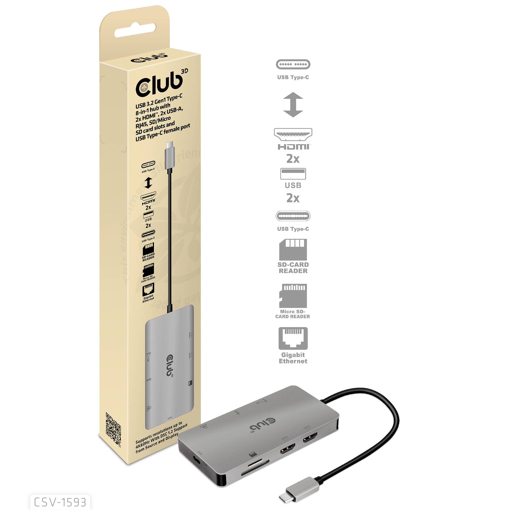 'Adattatore Ethernet USBC 2.5G con USB, HDMI, Lettore di schede SD e ricarica PD. Supporta multiple connessioni per una connettività migliorata.'