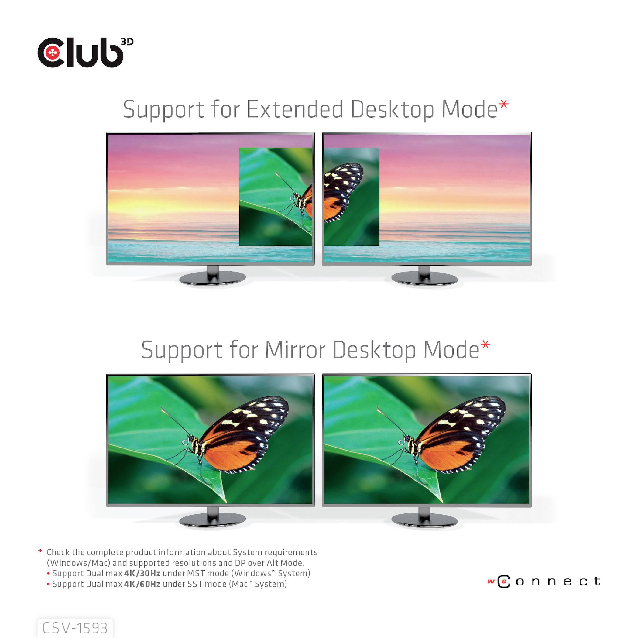 'Due modalità desktop illustrate: Modalità estesa mostra immagini diverse su due monitor; Modalità duplicata mostra la stessa immagine su entrambi.'